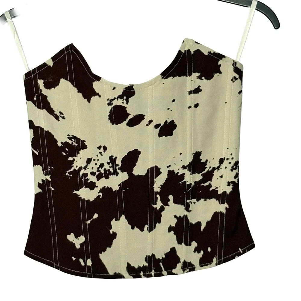 Miaou Brown and Cream Strapless Cowprint Corset Top - Picture 2 of 7
